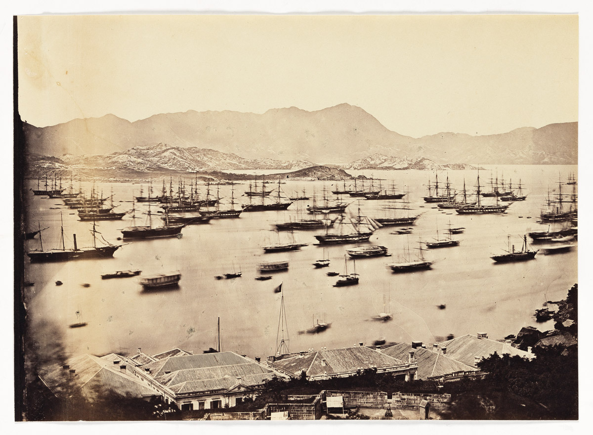 FELICE BEATO (1832-1909) Panorama in five parts of Hong Kong, showing the Fleet for North China Expedition.
